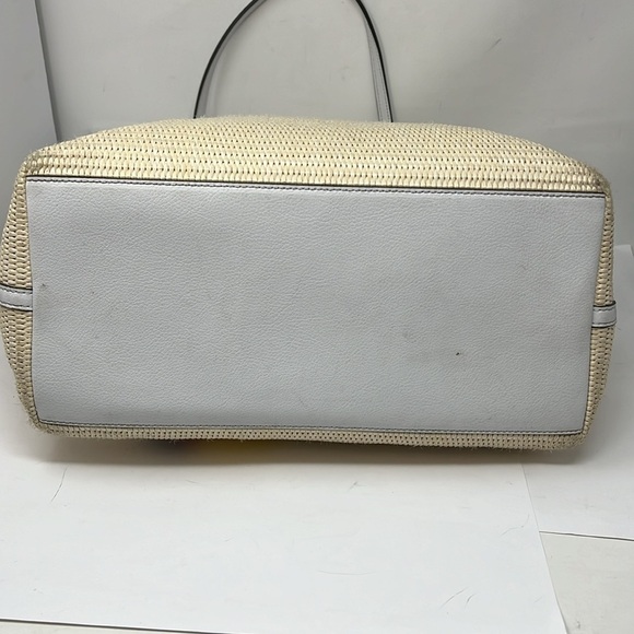 KATE SPADE New York White Leather Ash Straw Lemon Zest Large Tote Bag - Unworn - Picture 4 of 10